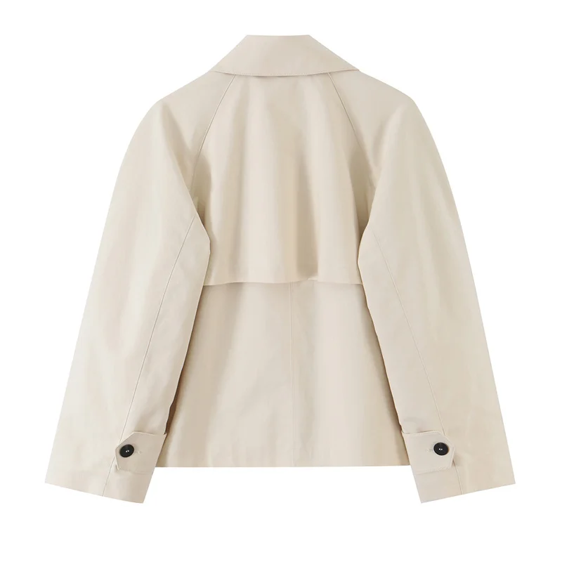 Guobioziy 2026 Spring/Autumn Women's Windproof Turn-down Collar Short A-line Trench Coat Single-breasted Loose Casual Outfit
