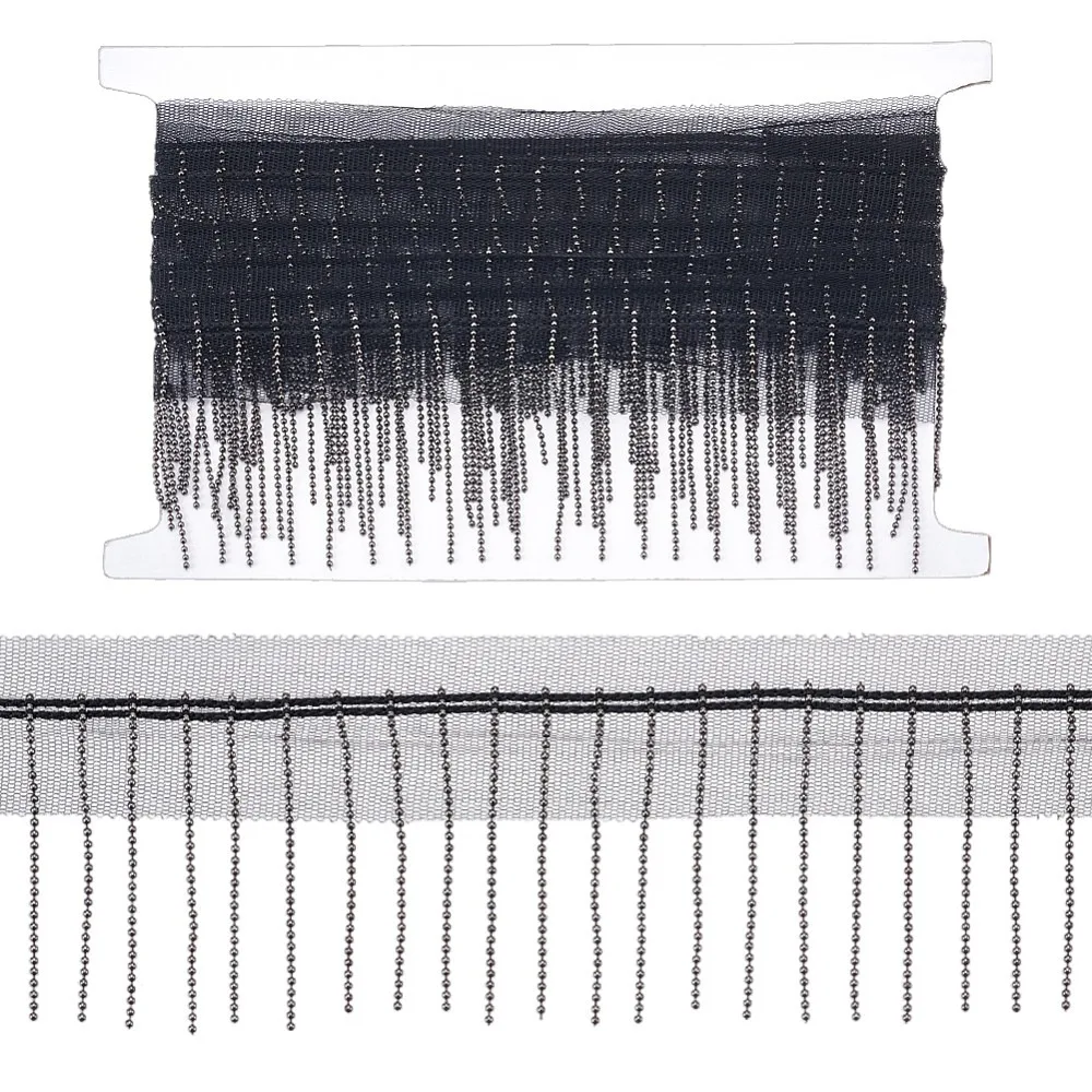 

Polyester Lace Trims Iron Chain Beaded Fringed Tassel Lace Trim for Clothes Bags Shoes Hats Decoration Black 2-3/4 inch(71.5mm)