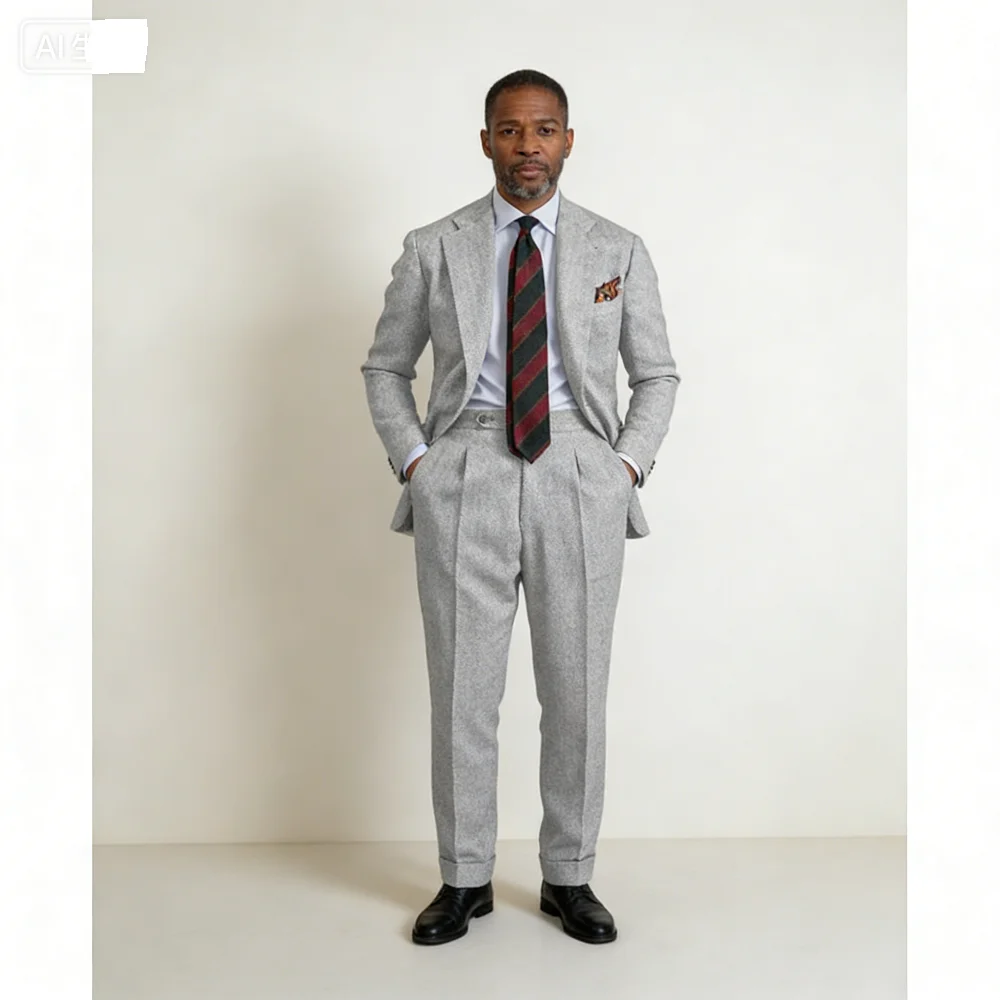 

Classic Three-Piece Men's Suit in Fish Scale Design with Blazer Vest And Woolen Trousers for Formal Activities