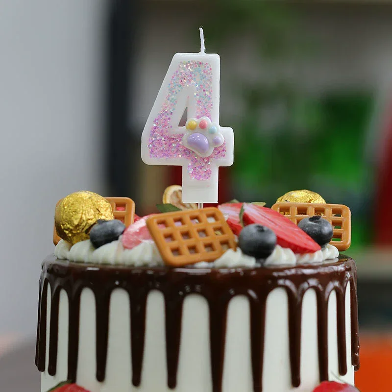 Creative Cute Cat Paw Cake Number Birthday Candles Pink Claw Theme Number Candles Cake Topper Birthday Party Cake Decoration