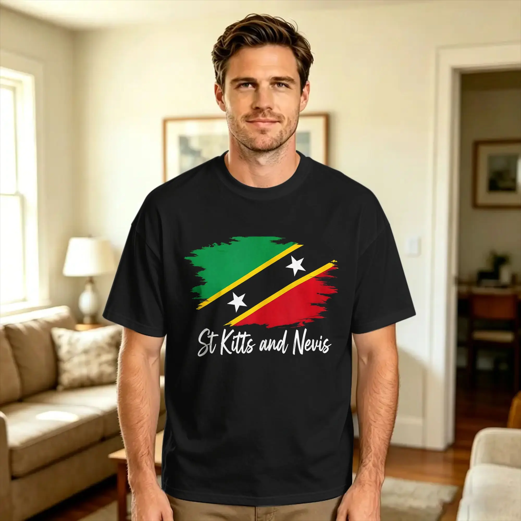 ST Kitts and Nevis Flag T-Shirt  Trendy Cool T-Shirts Short Sleeve Streetwear Tops Beach Pure Cotton Plus Size 5XL Clothing