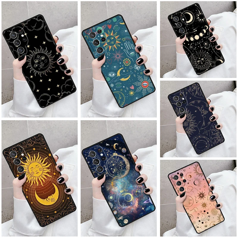 Phone Case For Samsung Galaxy S24 S23 S21fe S22 Ultra Plus Note 10 20 S8 S9 S10 Cover Celestial Sun and Moon