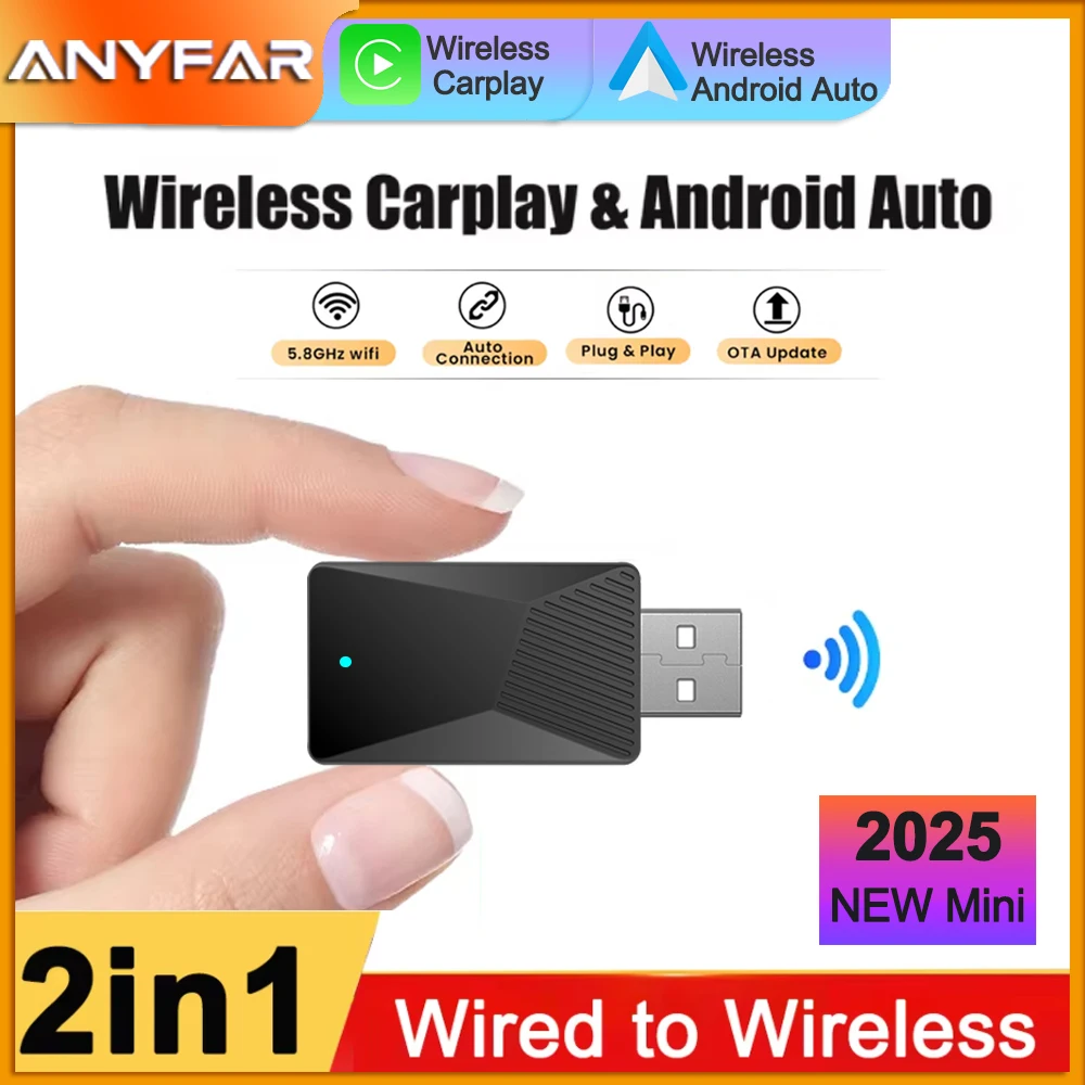 New 2In1 Dongle Android Auto Wireless Carplay USB Bluetooth Wifi Plug and Play For RV Audi Benz Volvo VW Toyota Skoda Seat