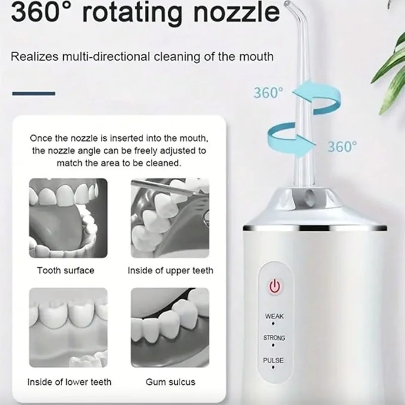 Irrigador bucal portátil, hilo Dental de agua, recargable por USB, chorro de agua Dental, 4 puntas de chorro, 3 modos, limpiador de dientes