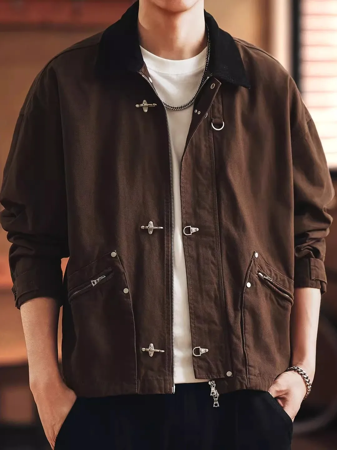 

Loose Fit American Retro Barn Windbreaker Jaet for Men Spring Autumn New Design Sense Airplane Bule Casual Cotton Denim