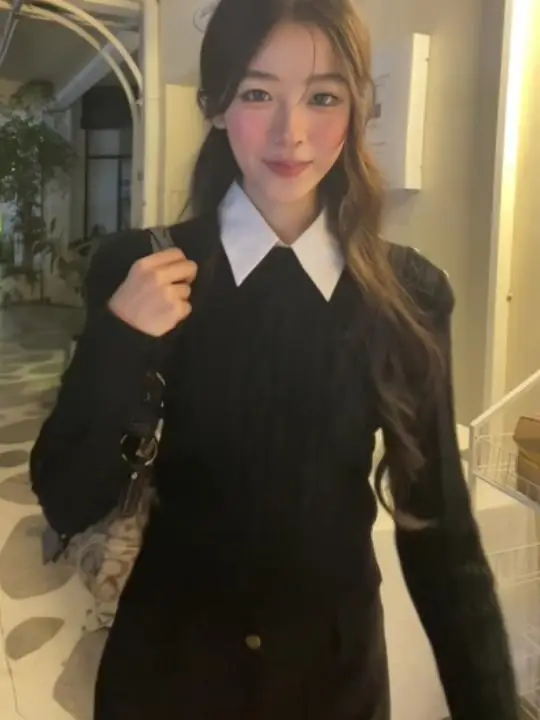 Bla Knitted ort irt Collar Sweater Women's Slim Fit Base Layer Top Autumn Winter Faion Commute Sle Purl Stitch