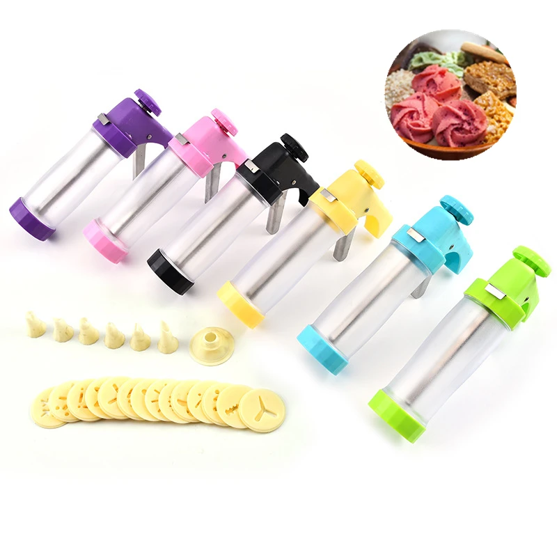 

Manual Cookies Making Mold Set Cream Cake Decorating Gun Pastry Syringe Extruder Nozzles Biscuit Maker Machine Baking Tools