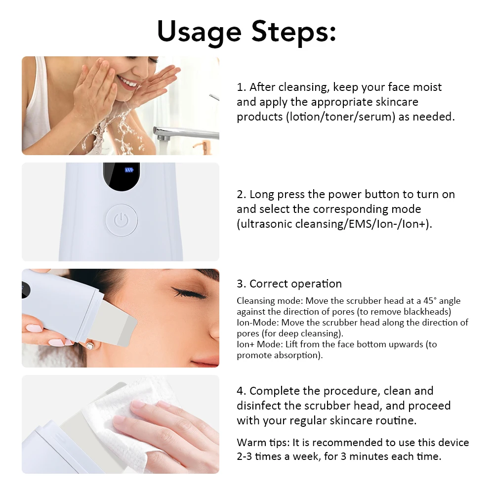 LED Ultrasonic Skin Scrubber ยกกระชับผิว EMS Spatula Ion Deep Facial Pore เครื่องทําความสะอาด Blackhead Remover