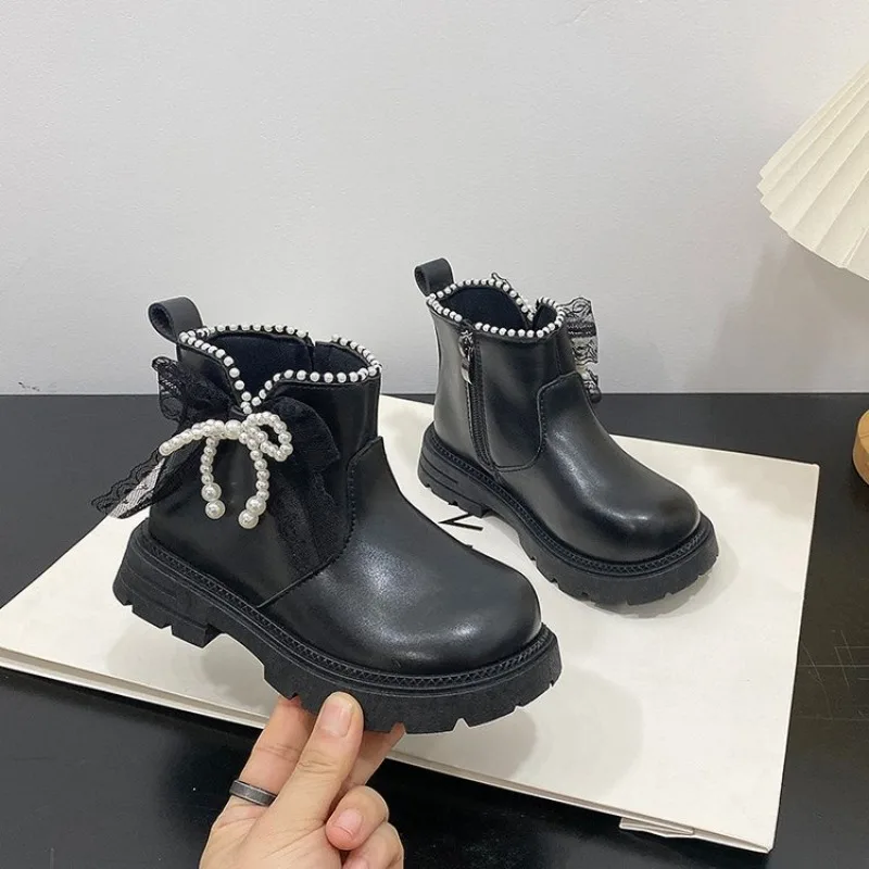 2026 Neue Herbst-Kinderstiefel: Warme Mädchen-Schleifenstiefel aus PU-Leder, Modische Kleinkind-Stiefel, Kinder-Schneeschuhe – Detail 6