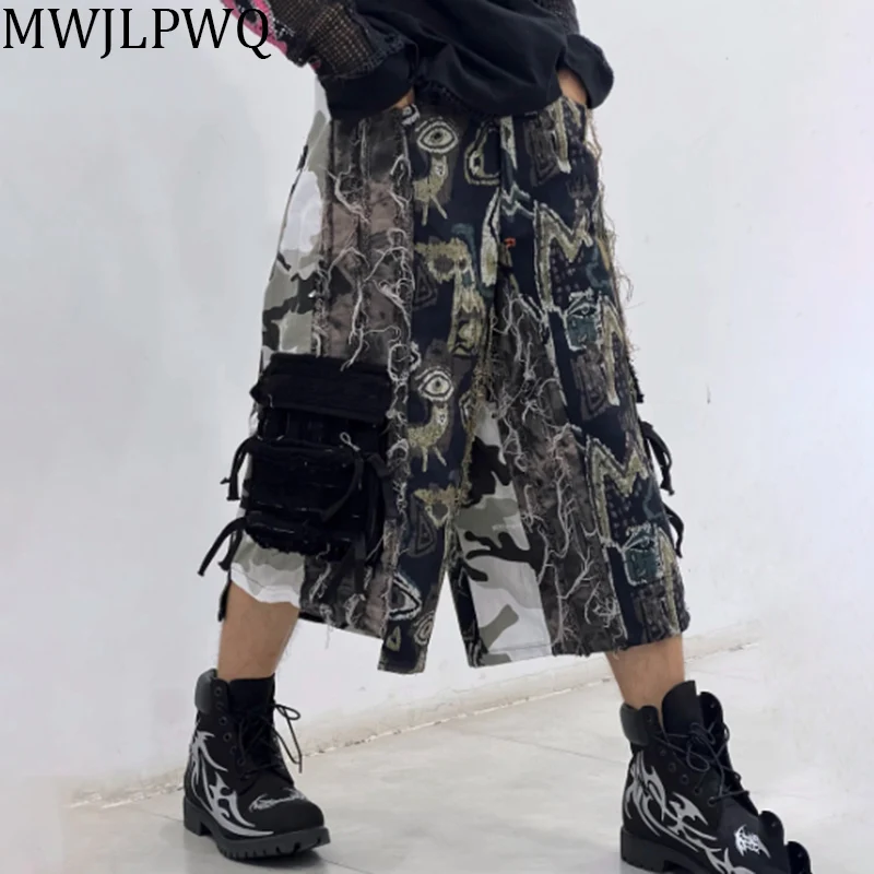 

MWJLPWQ Camouflage Destroy Male Shorts Hiphop Y2K 2025 Summer New Retro High Street Wide Leg Pants Loose Casual Fashion 010841