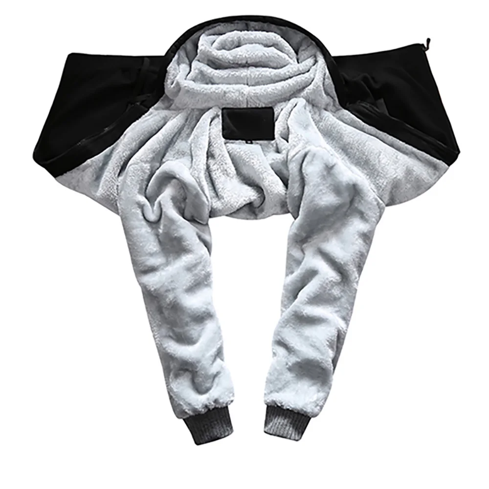 Männer Winter Trainingsanzug Sets Dicke Warme Jacke Zipper Mit Kapuze Sweatshirt Mantel + Hosen Marke Sportswear Casual Fleece Outwear Hoody – Detail 11