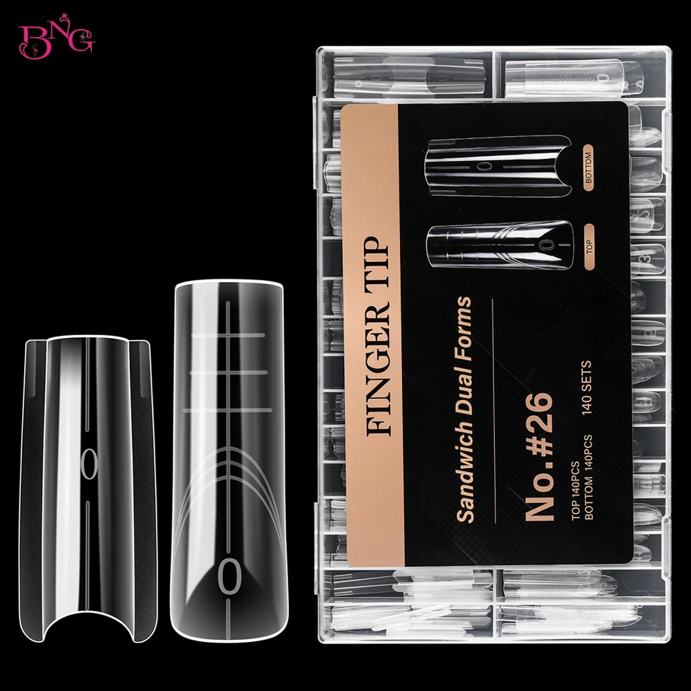 

BNG Sandwich Dual Nail Forms 140/280Pcs 14 Sizes Dual Forms Coffin Square Oval Nail Molds Reusable Manicure Tool Nail Art Design