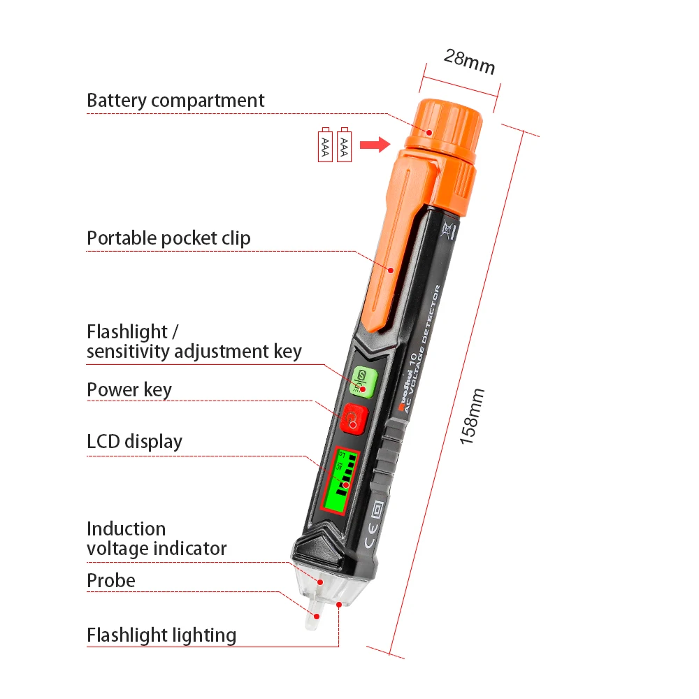 RuoShui 10 11 Electric Pen 12-1000V AC No Contact Sensor Voltage Detector Digital Display Induction Test Pen Electricians Tool