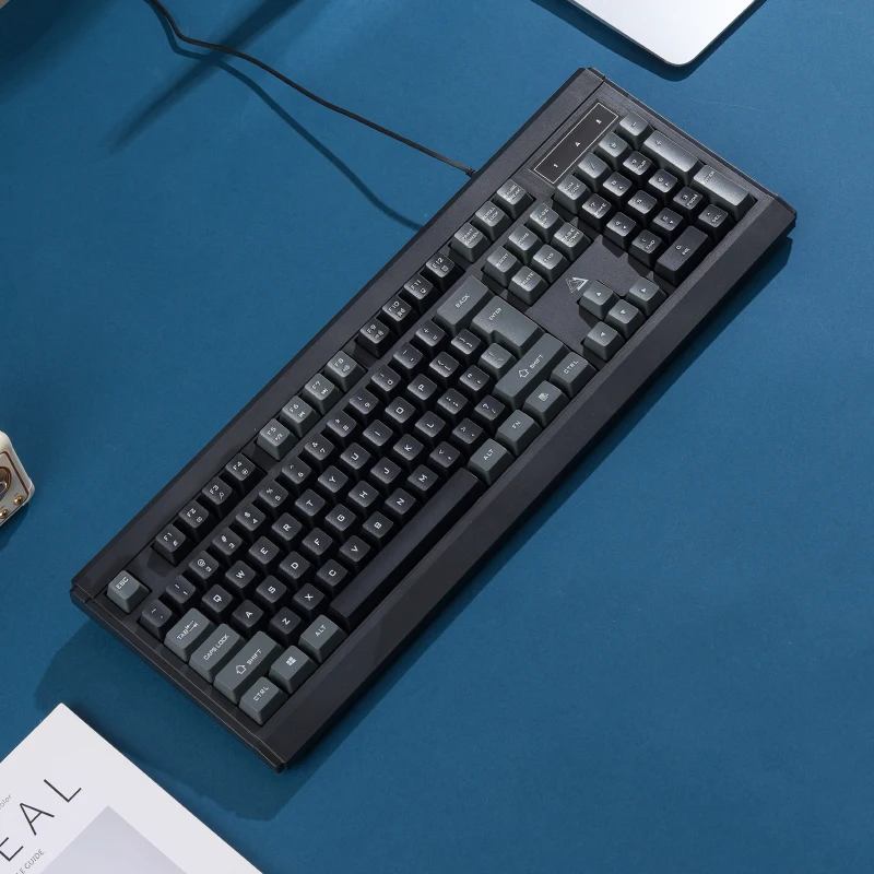 USB Wired Office Keyboard APAYADO KM27 Full Size Membrane Keyboard with Color-matched Keycaps for Business Work