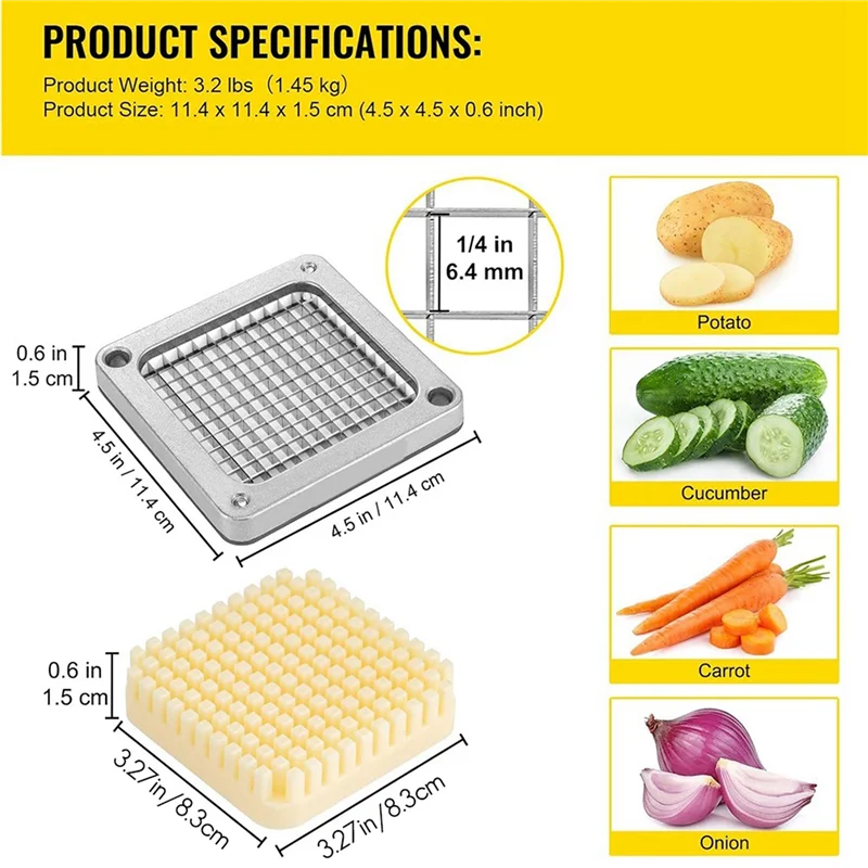 -A90P Replacement French Fry Cutter Blade, 1/4Inch Chopper Blade With Stainless Steel Blade And Pusher Block, Chopper Dicer