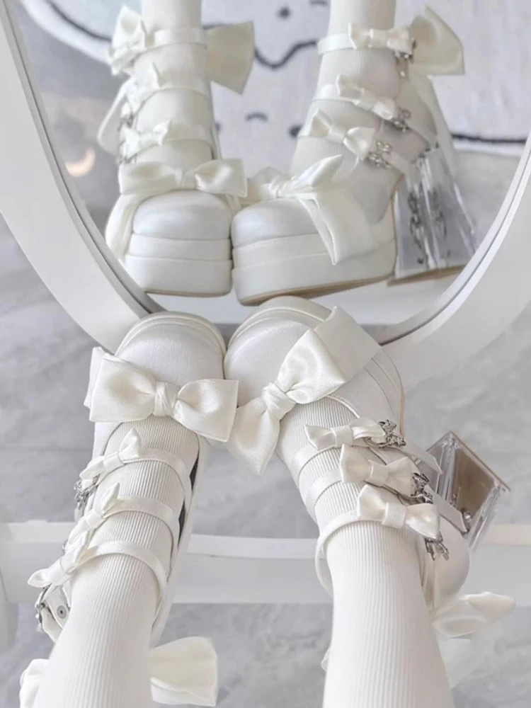 

Elegant Lolita High Heels Single Shoes Women Transparent Crystal Heel Burgundy Maryjane Style Adult Ceremony