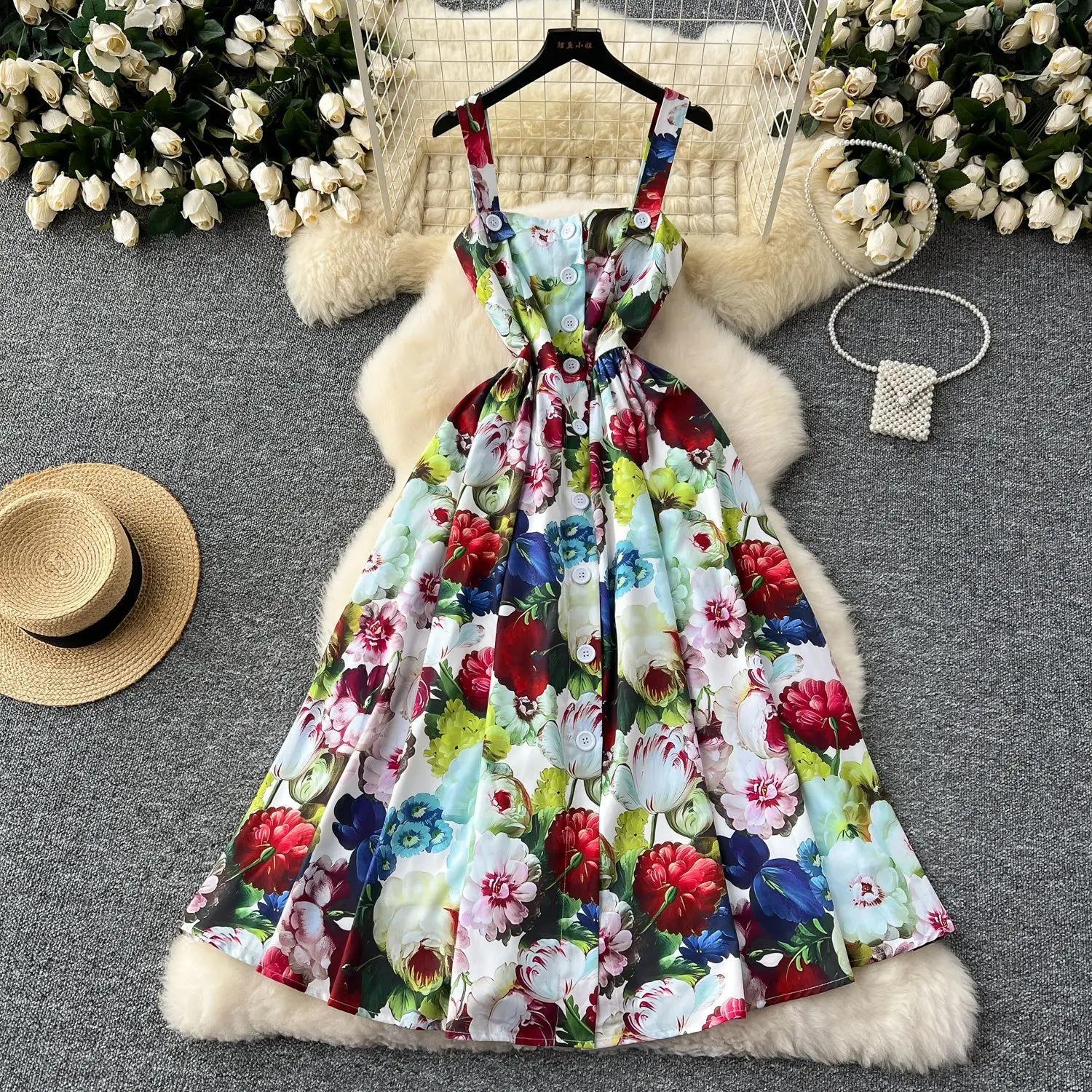 Frauen Kleid Lange Kleider Drucken Floral EINE Linie Sling Vestidos Hohe Taille Ärmellose Elegante Splice Y2k Streetwear Party Nacht 2025