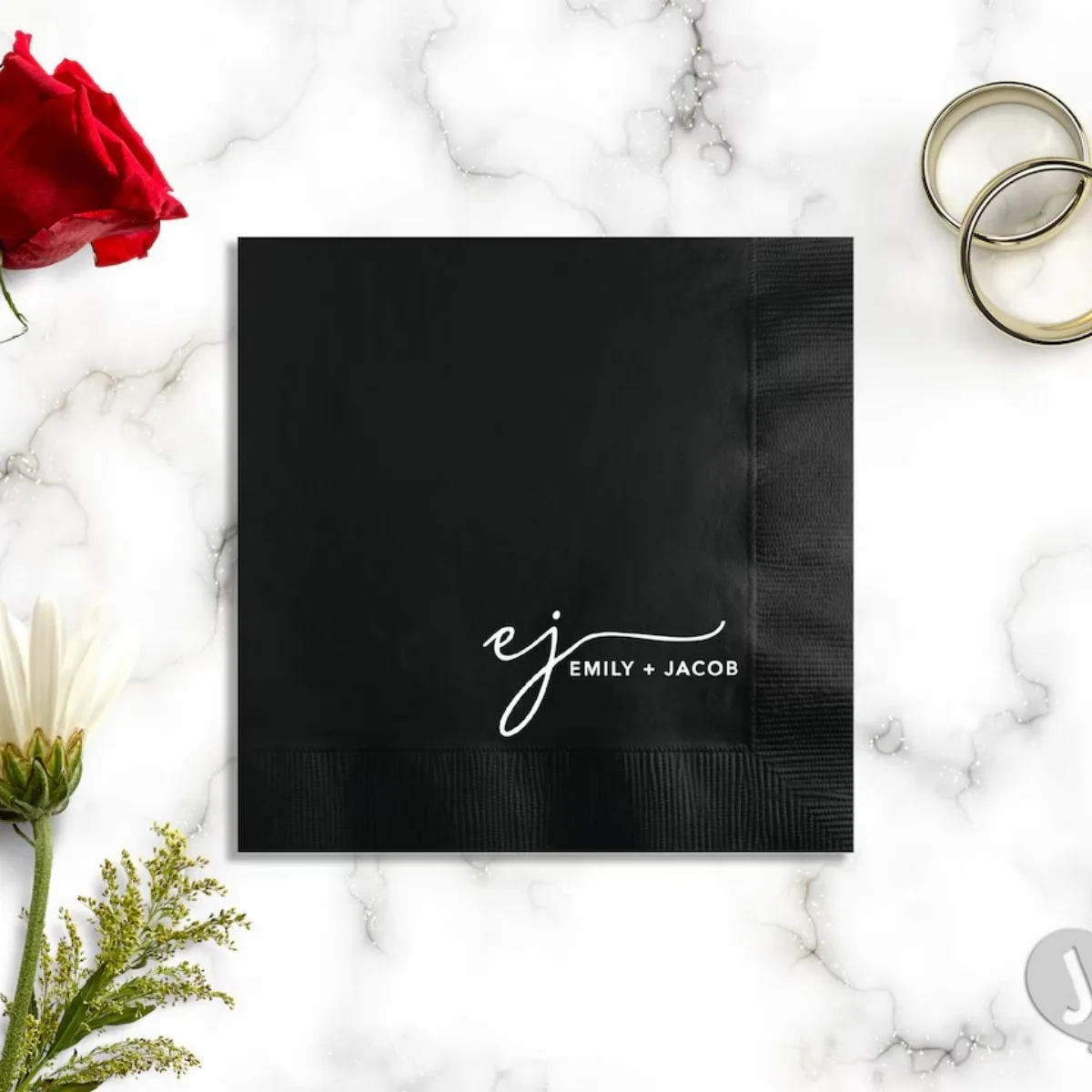 Chic Elegance: Custom Printed Wedding Cocktail Napkins - Elevate Your Soirées with Sophisticated and Minimalistic Designs