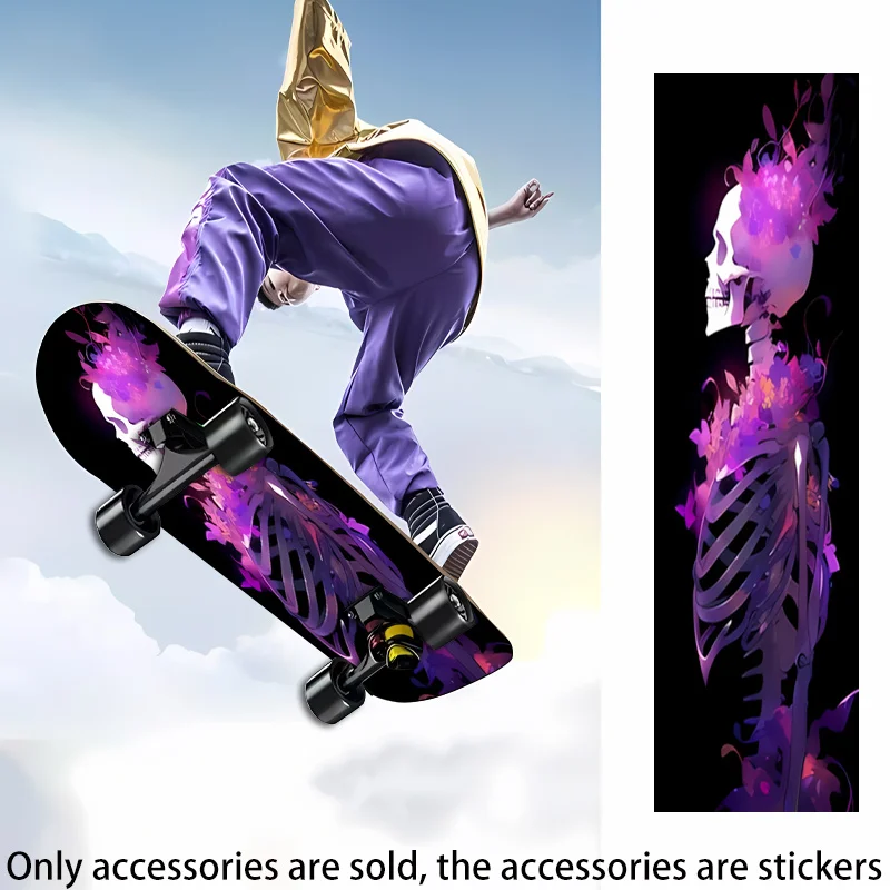 

Stickers for scooters and skateboards with a 2D flat design that includes cool skull and flower patterns. Perfect for skateboard
