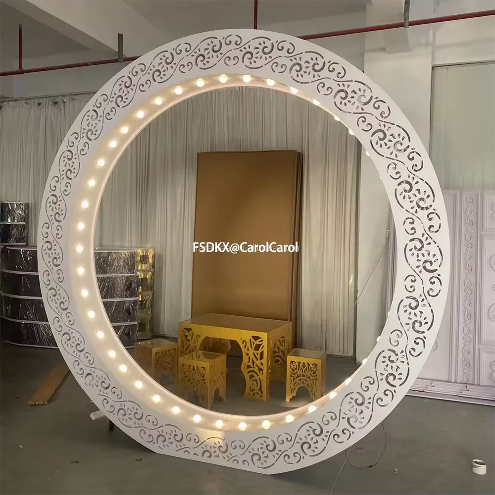 

Hot Selling Luminous Acrylic White Ring Wedding Stage Decoration Acrylic Circle Backdrop