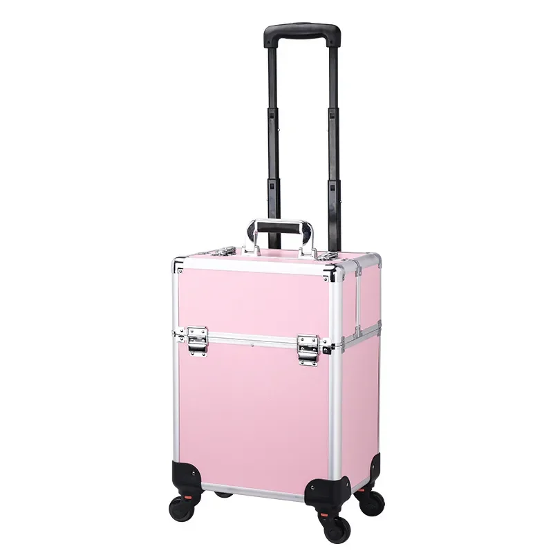 For Large Capacity Trolley Cosmetic Case Professional Manicure Pattern Embroidery Hair Storage Box with Wheels Makeup And