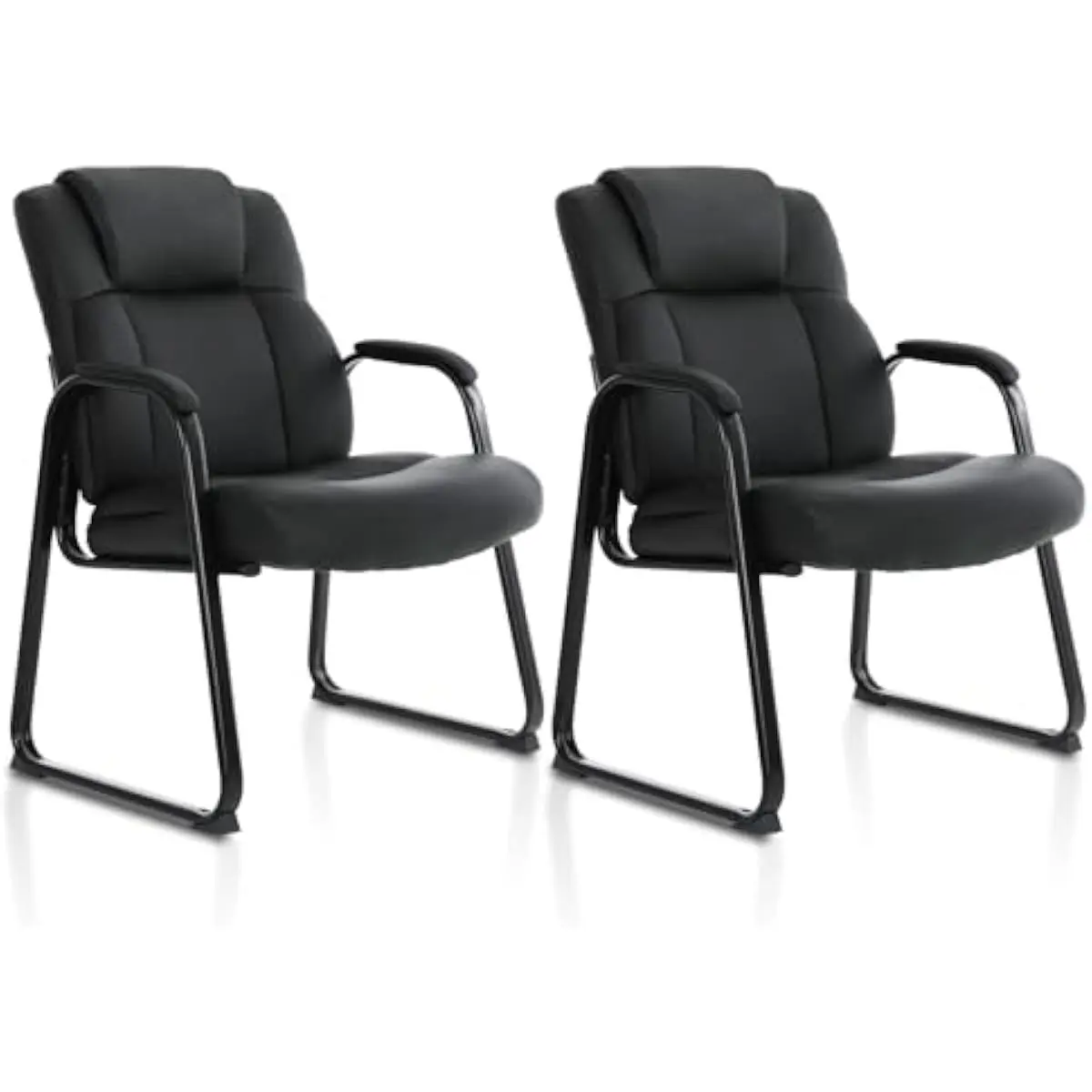 Black Heavy-Duty Reception Chair Set 2 pcs | 500 lb Capacity | Wide Metal Frame | PU Leather Upholstery | Thick Padded Seat Back