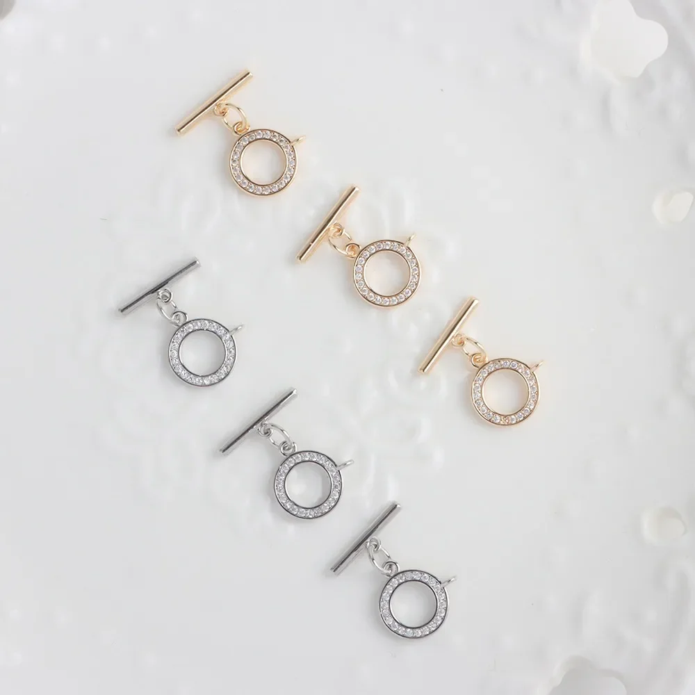 

18K Bag Gold Inlaid Zircon Round Belt Hanging OT Buckle, Bracelet Necklace Connecting Buckle DIY Handmade Material Accessories