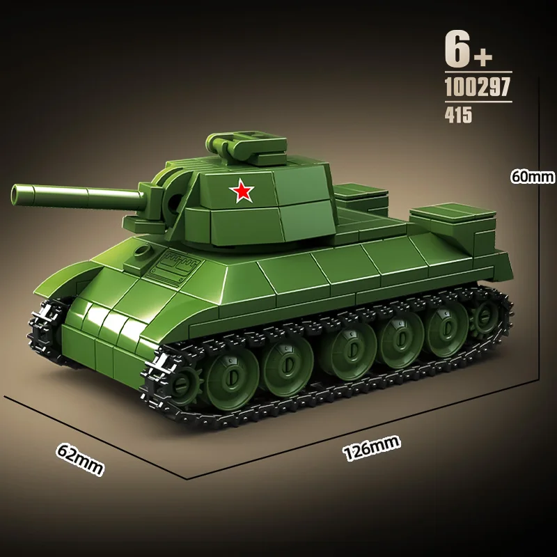 T-34/76 ถังขนาดเล็กอนุภาคประกอบบล็อกอาคาร Sherman ติดตามรถหุ้มเกราะเด็กปริศนาของเล่น