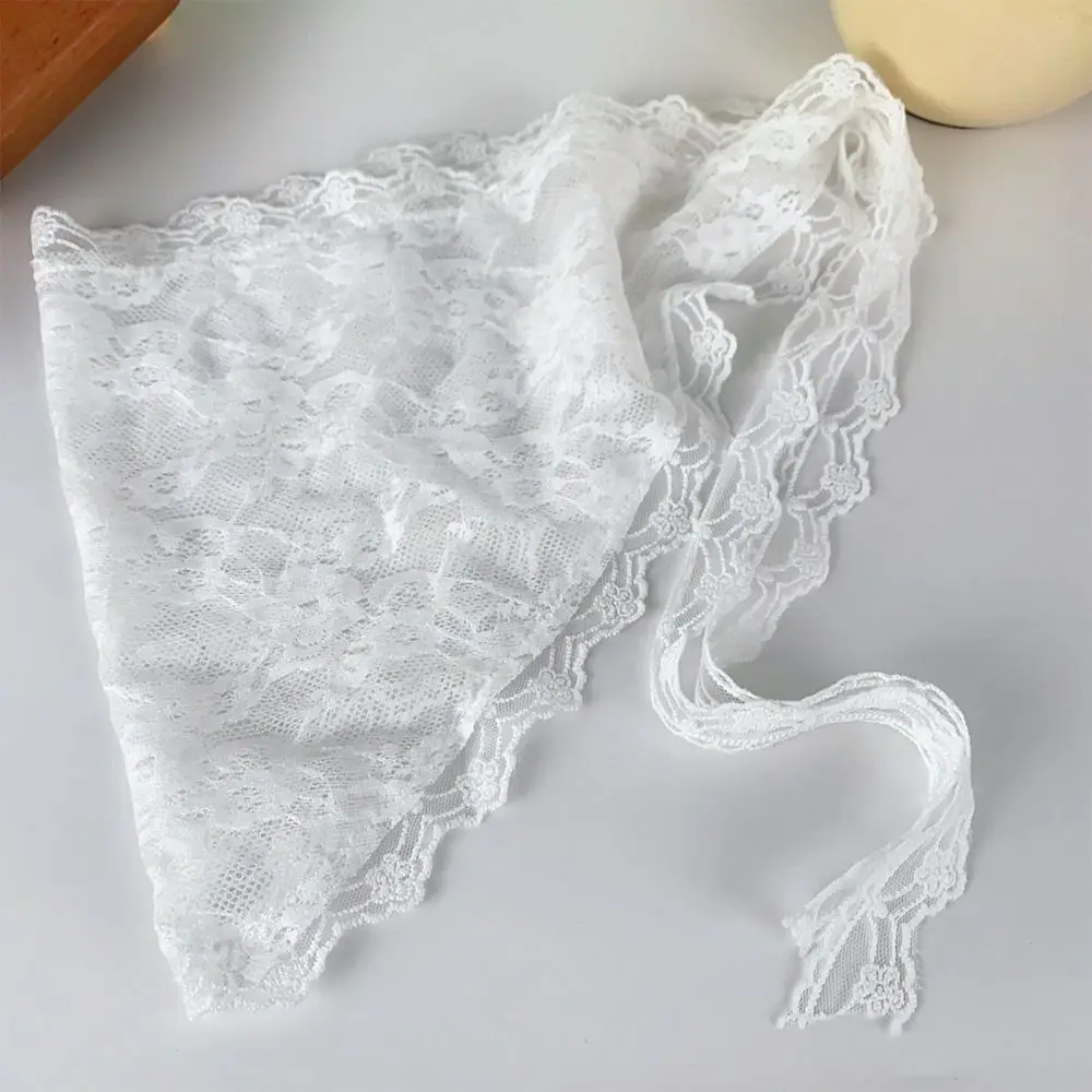 Pañuelo triangular con flores bordadas, ropa de calle Y2K, pañuelo cuadrado transparente, diadema, minifalda de encaje de algodón Harajuku