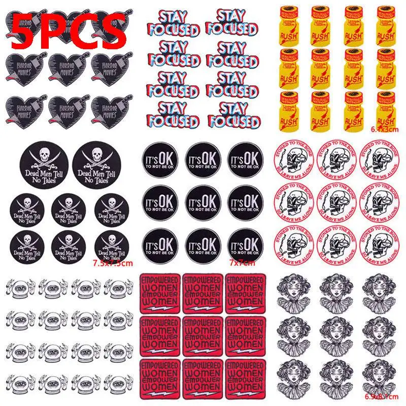 5PCS/Lots Punk Embroidery Patch Horror Movie Embroidered Patch Iron On Patches For Clothing Sticker Jacket Jeans Badge Decor DIY