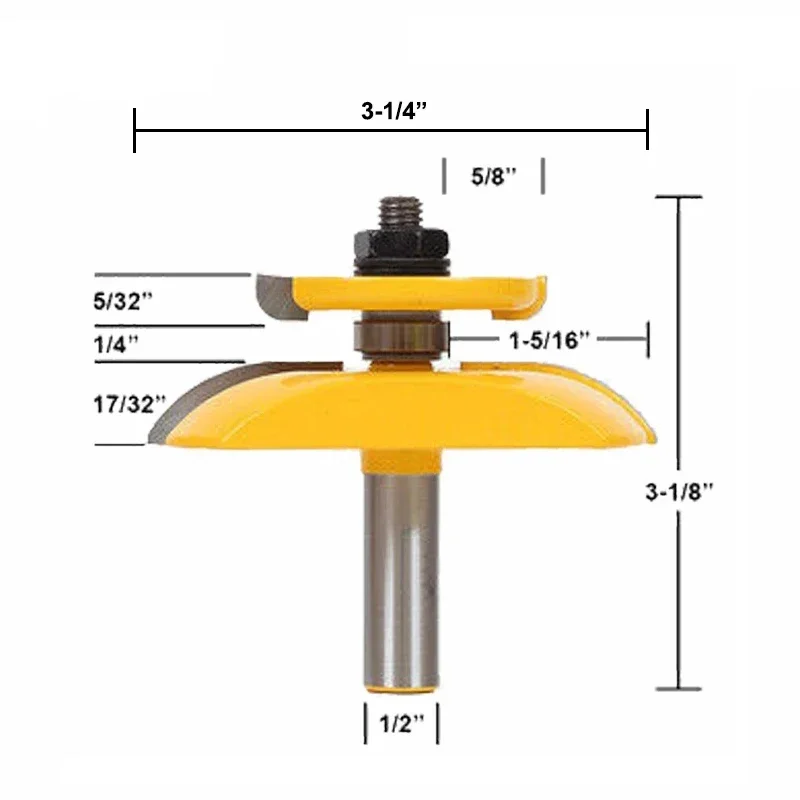 1pc 12mm 1/2 Shank Raised Panel Router Bit with Backcutter Cove 3-1/4 Tenon Woodworking Milling Cutter for Wood