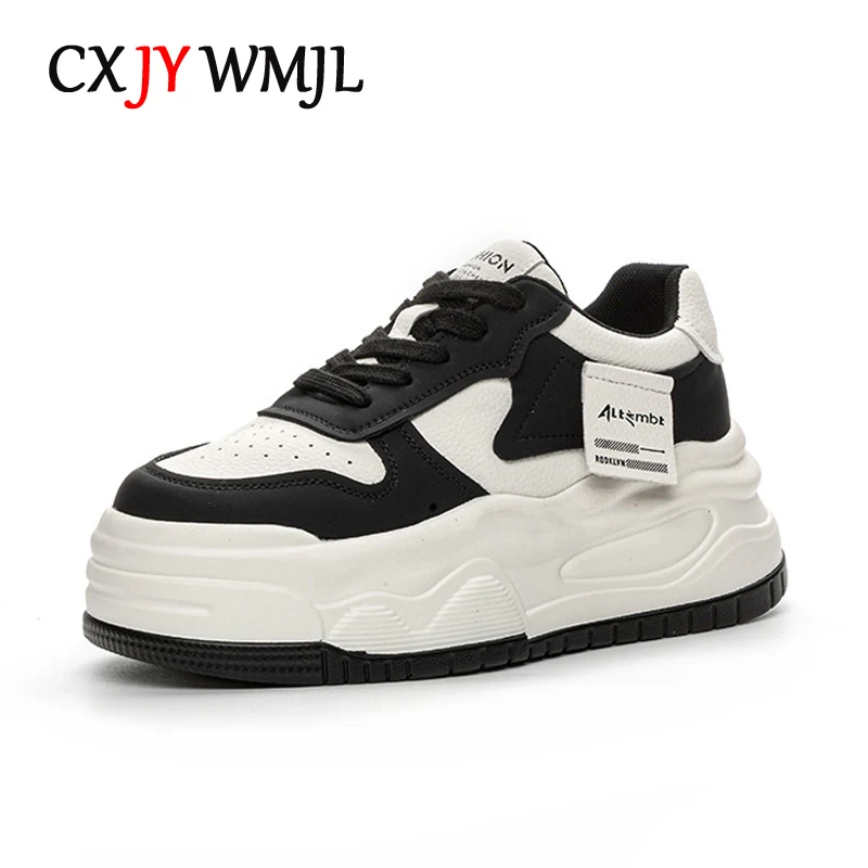 CXJYWMJL Genuine Leather Platform Sneakers Women Spring Wedgies Casual Vulcanized Shoes Ladies Thick Bottom Court Sneaker White