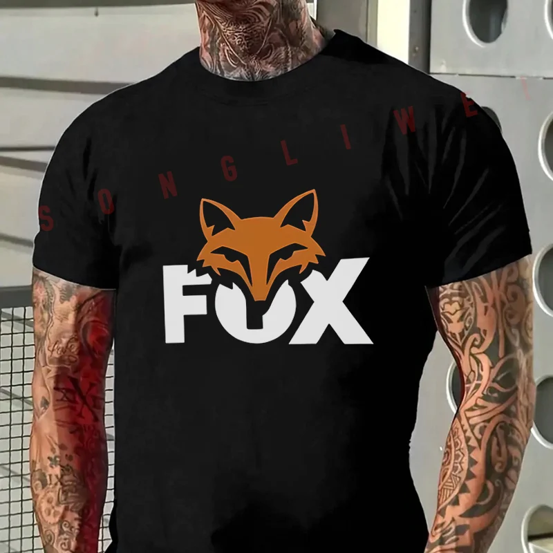 Image of Fox Head Design Motorrad-T-Shirt für Herren, Hip-Hop-Streetwear, Unisex, lässige Mode, kurzärmelige Oberteile