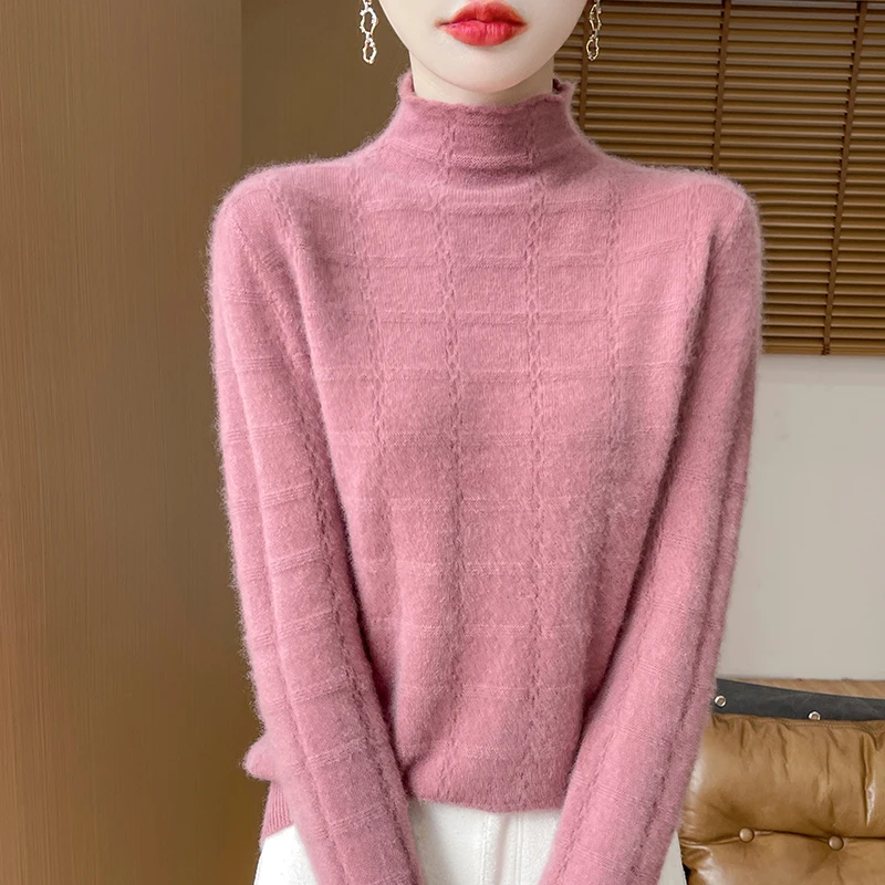 

Fall/Winter Half-high Neck 100% Wool Solid Color Sweater Women's Slim and Slim Cashmere Soft Waxy Warm Joker Knitting Base