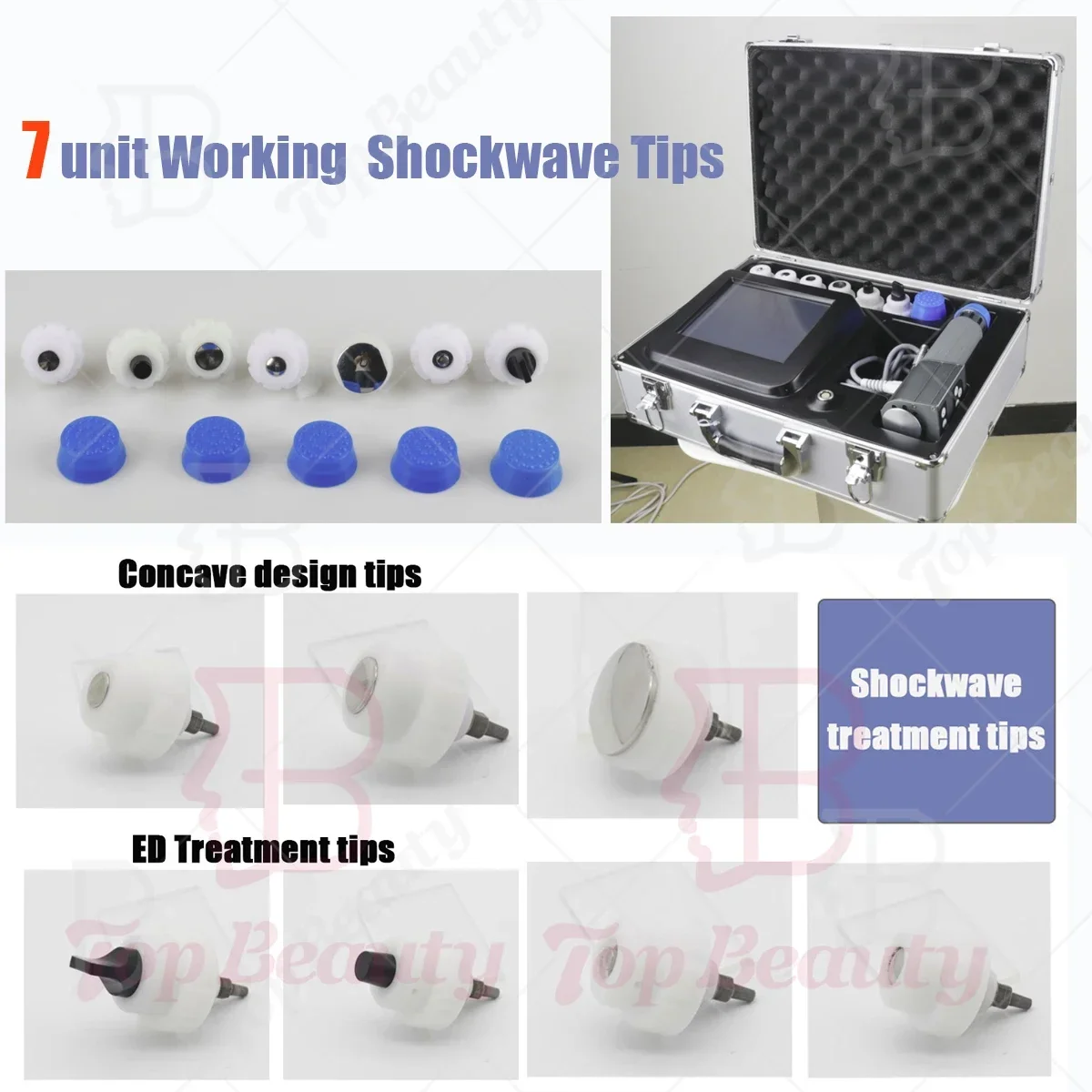 Strong energy China approval muscle massage shock wave therapy machine erectile one handle with 7 tips shockwave