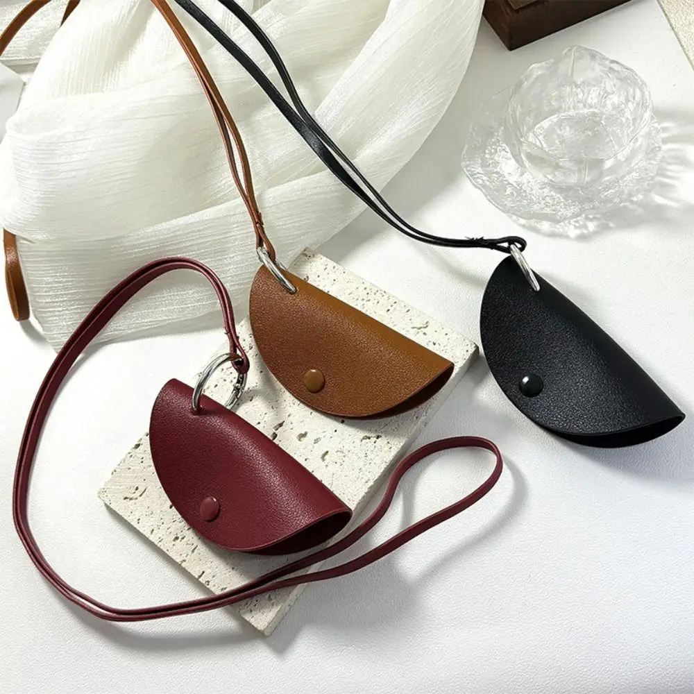 Hanging Neck Crescent Moon Key Case Sweater Chain Anti-loss Long Leather Necklace Creative Fashion Pu Leather Key Bag Women