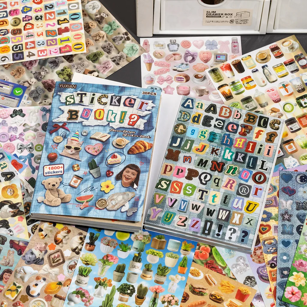 Dripping Poetry Sticker Book 30 Sheets Decorative Paper Stickers for Journal Scrapbook Hand‑make Ornament AnimeWorlds Store