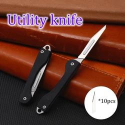 Mini Folding Knife Key Chain Unpacking Cutting Rope Outdoor Pocket Portable EDC Samll Tool With 10pcs Blades