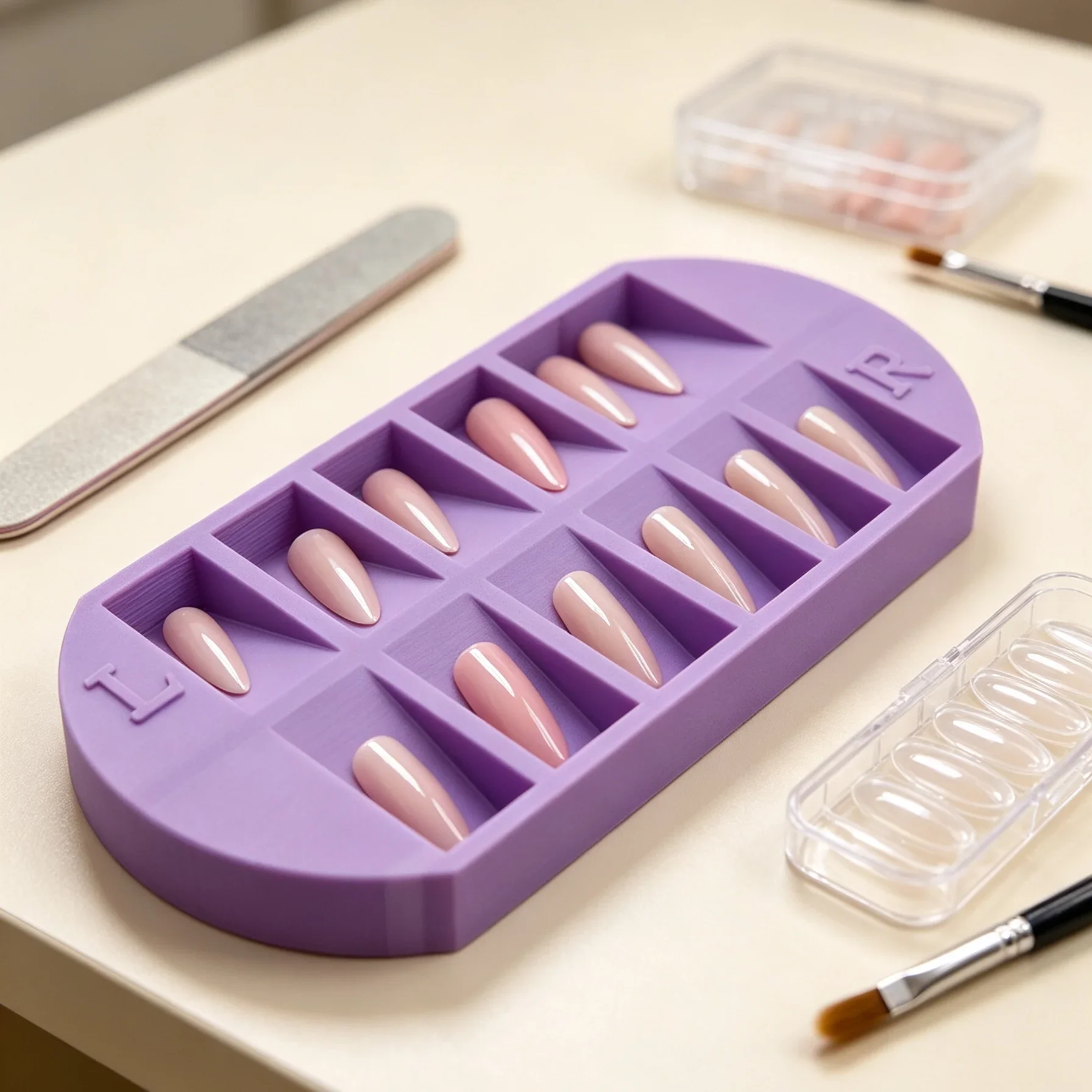 Plateau de rangement pour 8 faux ongles avec marquage Gauche/Droite, organisateur de présentation réutilisable pour salon de manucure