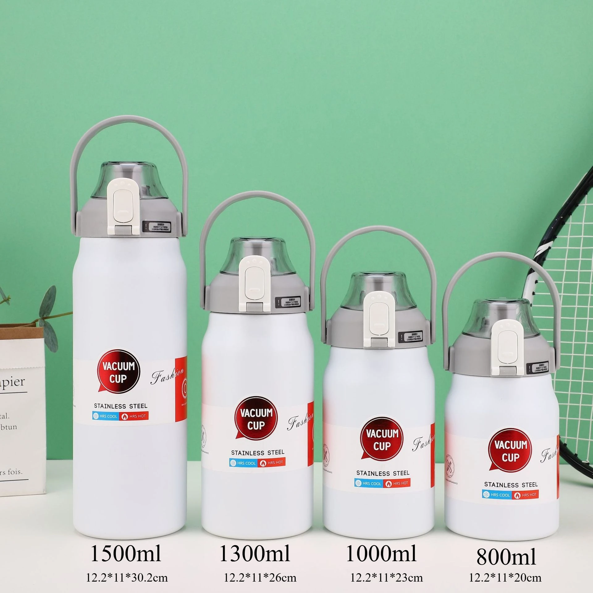 زجاجات مياه عازلة ذات سعة كبيرة، إبريق ماء 44/50 أونصة مع مقبض وغطاء صنبور خالٍ من مادة BPA، حرارية آمنة للاستخدام في غسالة الأطباق #2