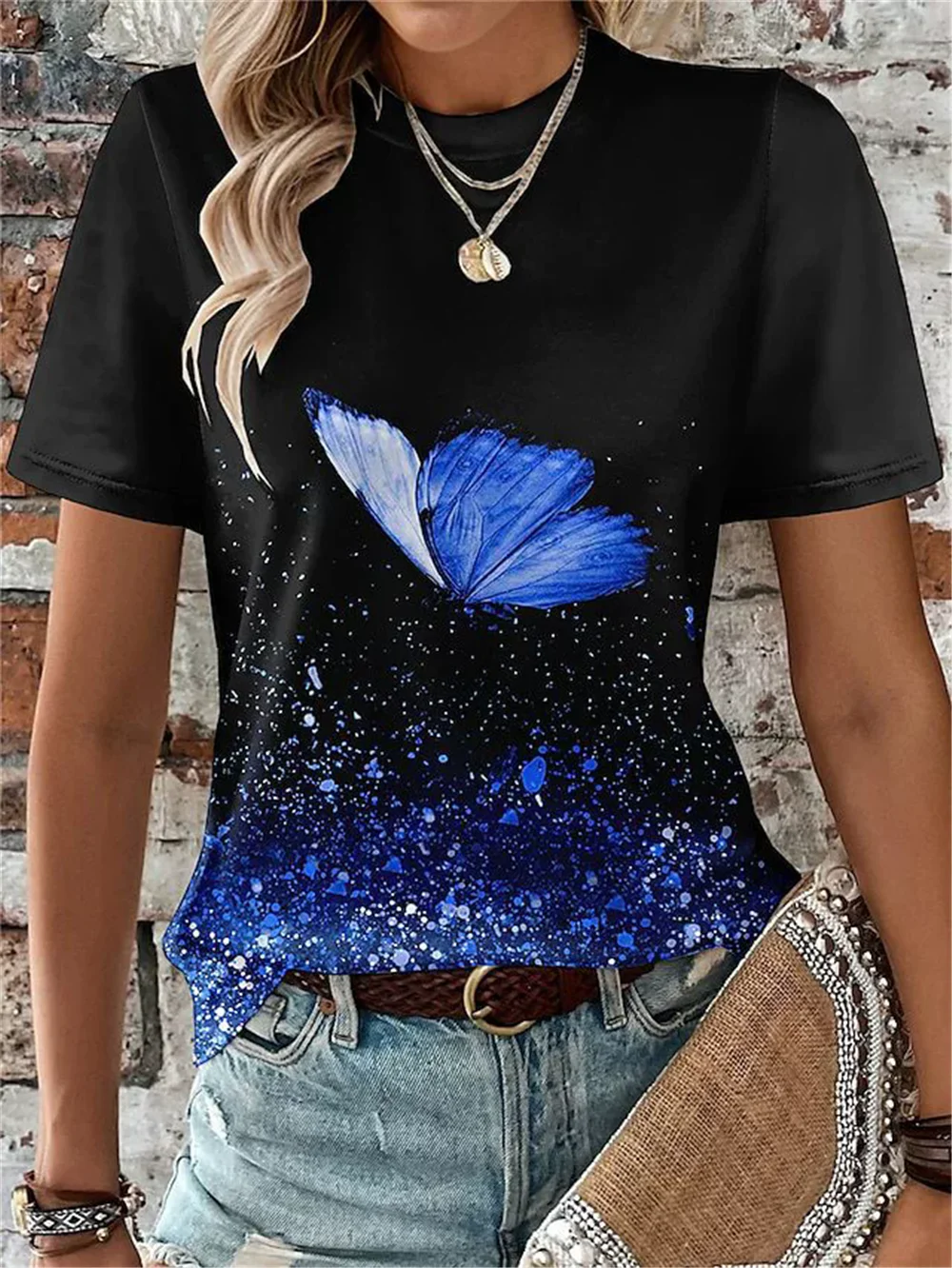 Fashion Butterfly Patten Women T-Shirts Summer Short Sleeve 3D Printed Street Tie-dye Ladeis T Shirt 3XL Plus Size Casual Tops