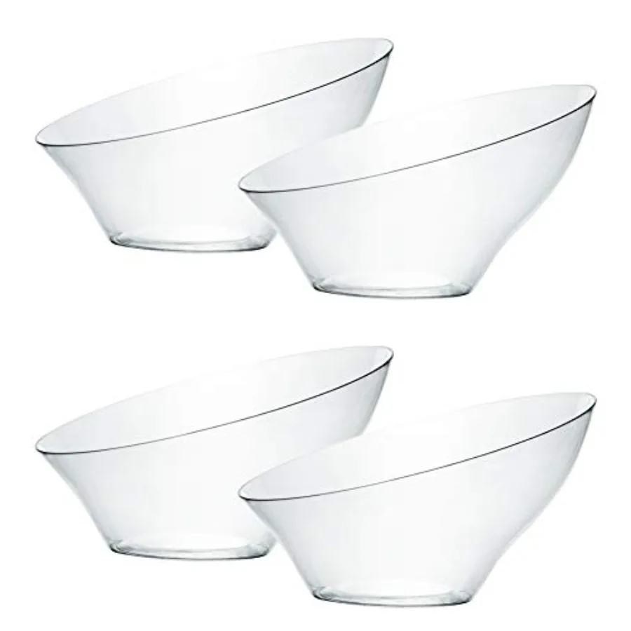 

Disposable Angled Plastic Bowls Round Serving Bowl, Elegant for Party's, Snack, or Salad Bowl, Clear Pack of 8