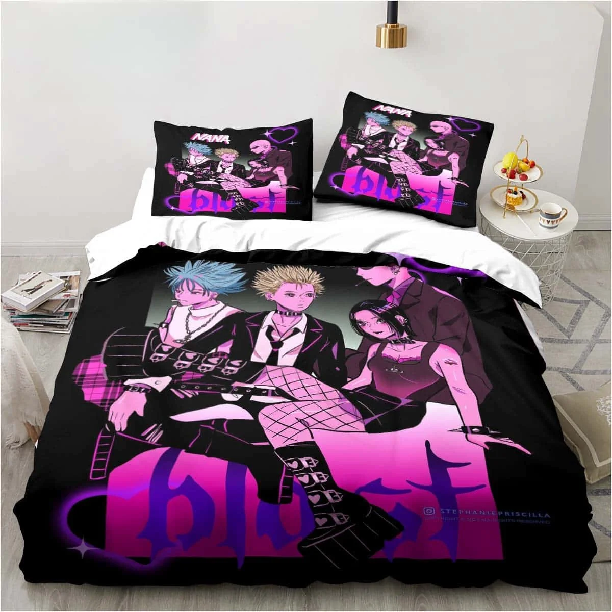 3d impressão desenhos animados pedra preta nana mangá conjunto de cama único gêmeo completo rainha king size conjunto adulto criança quarto conjuntos capa edredão