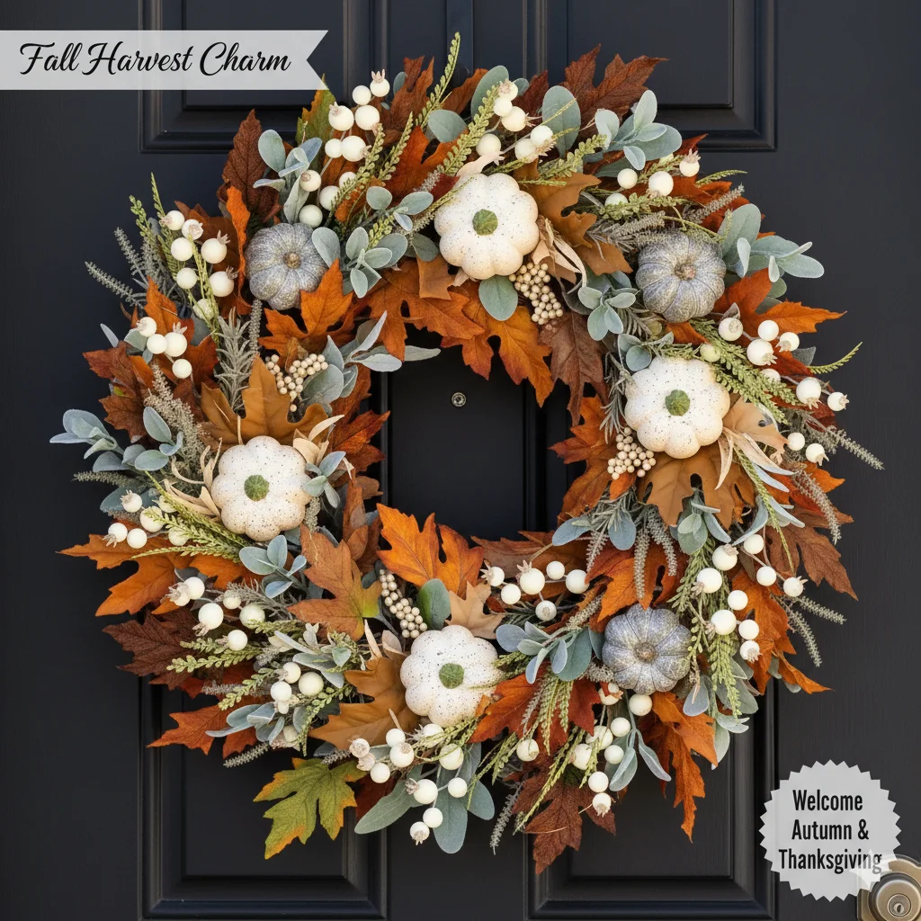 

Handcrafted Fall Pumpkin Wreath With Berries And Maple Leaves Autumn Door Decor Harvest Season Halloween Porch Entryway Display