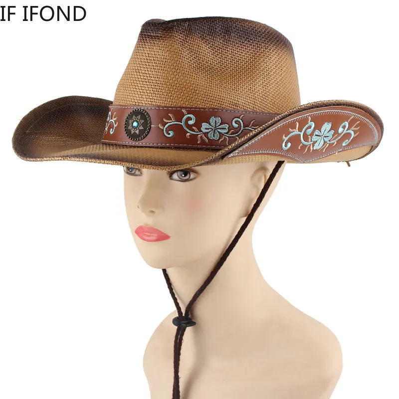 New Vintage Straw Hat Western Cowboy Hat Spring Summer Panama Sun Hats Retro Elegant Cowgirl Jazz Cap Sombrero Hombre