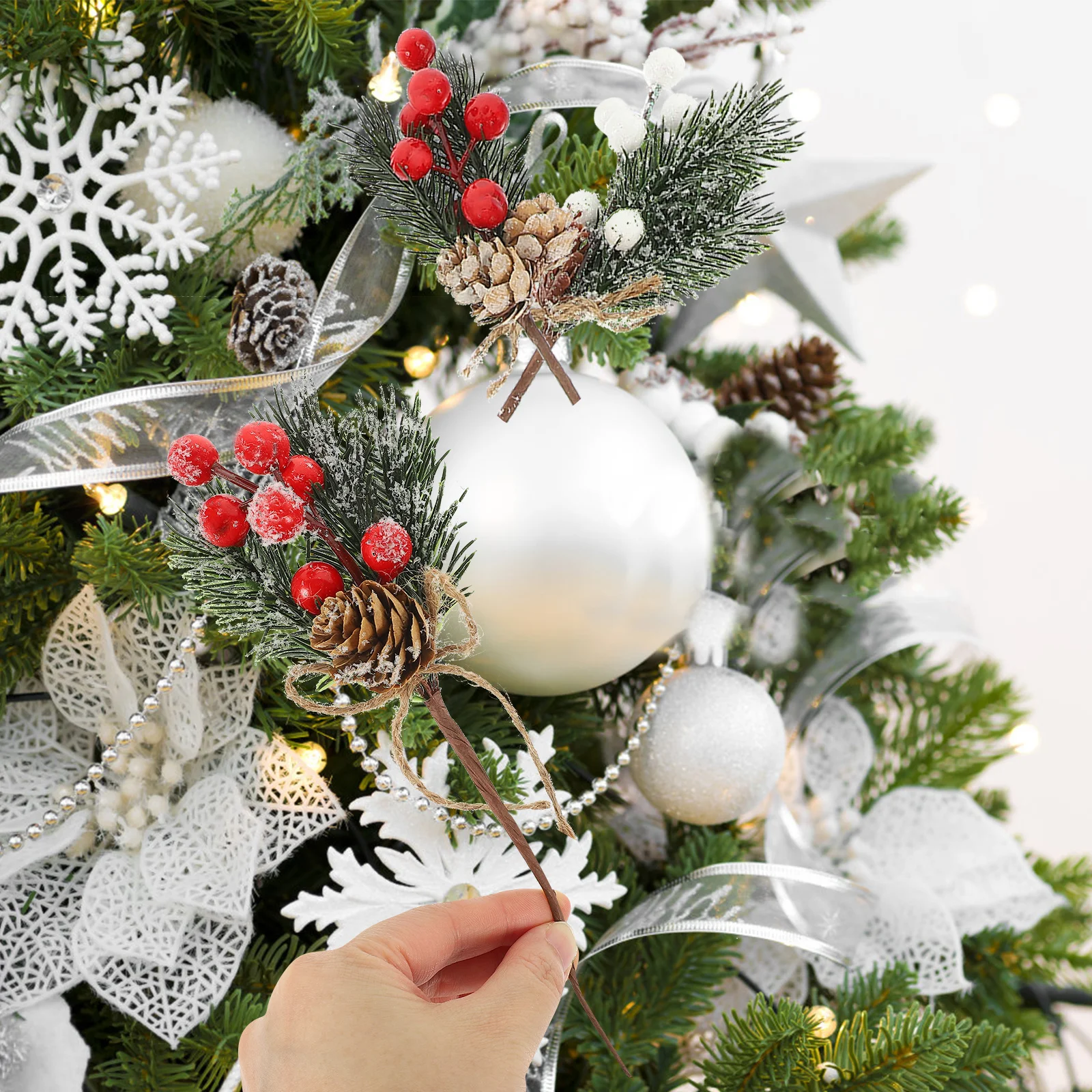 

10Pcs Christmas Tree Picks Artificial Mini Berry Stems Faux Pine Picks DIY Holiday Floral Arrangement Table Centerpiece