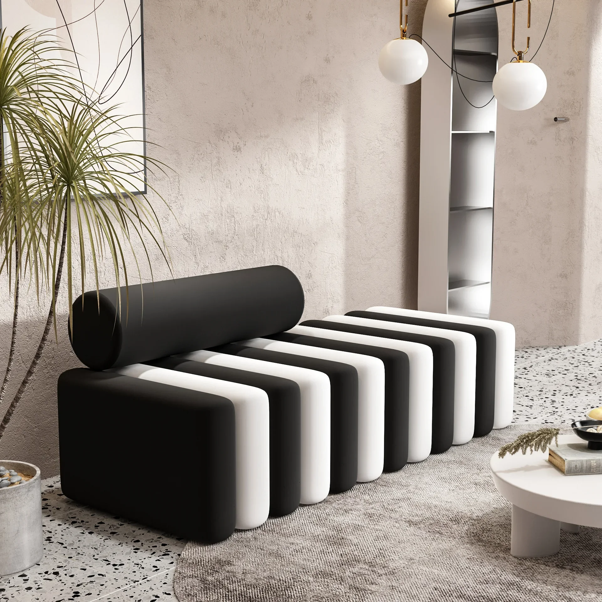 Light luxury long fabric sofa, barber shop guest rest sofa