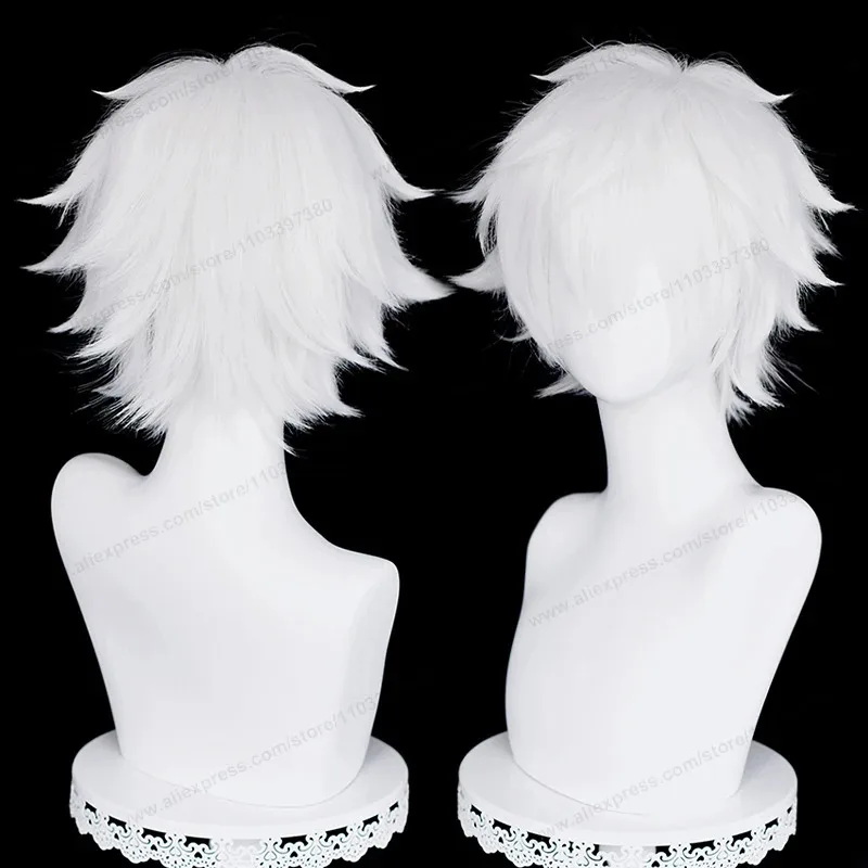 Peluca de Cosplay Lu Guang, 30cm, pelo corto, rizado, plateado, blanco, para hombre, pelucas sintéticas resistentes al calor de Anime, 5;d'2.y;8'