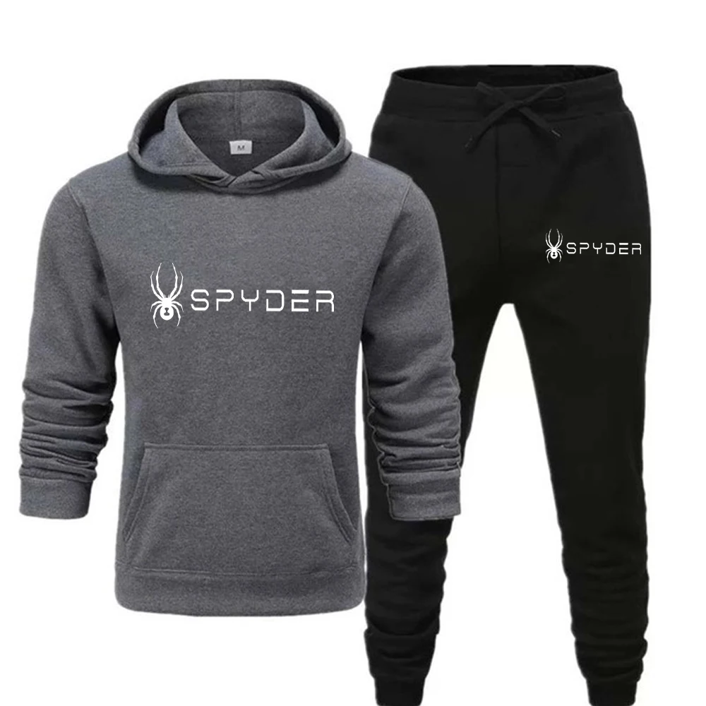 SPYDER Men Hoodies Two Piece Sets High Quality Printing Hooded Sweatshirt Sweatpants Casual Suit Outwear and Trousers