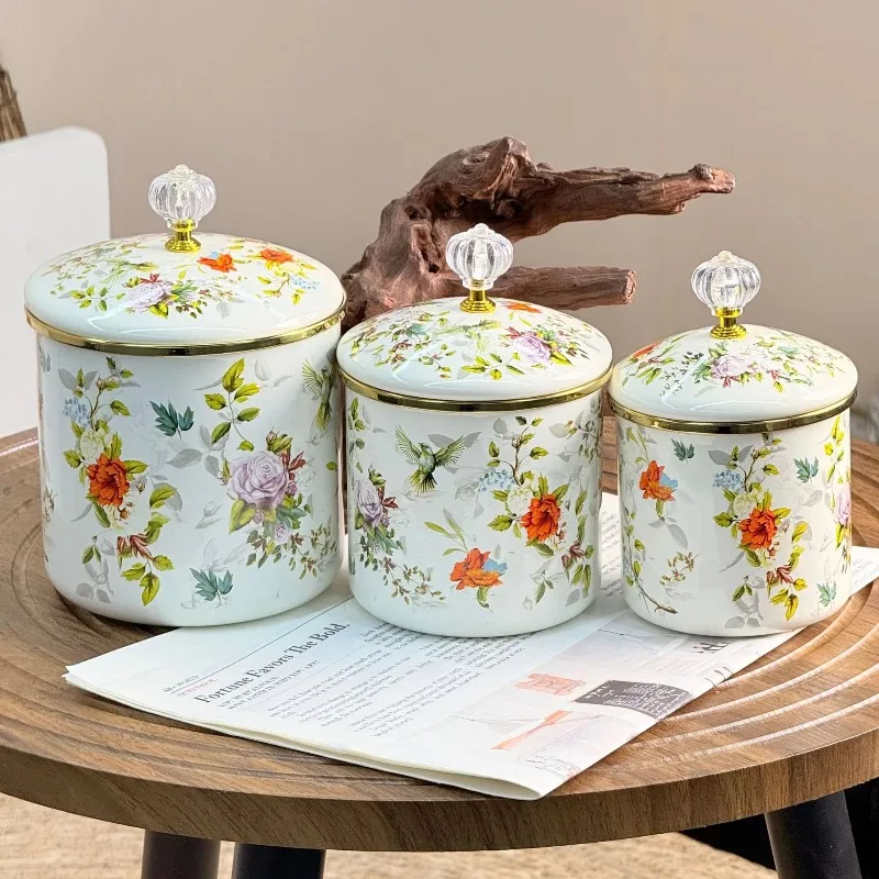 Recipiente Almacenamiento Granos con Esmalte Grueso, Tapa con Diseño de Pájaro, Hermético y a Prueba Humedad, para Café